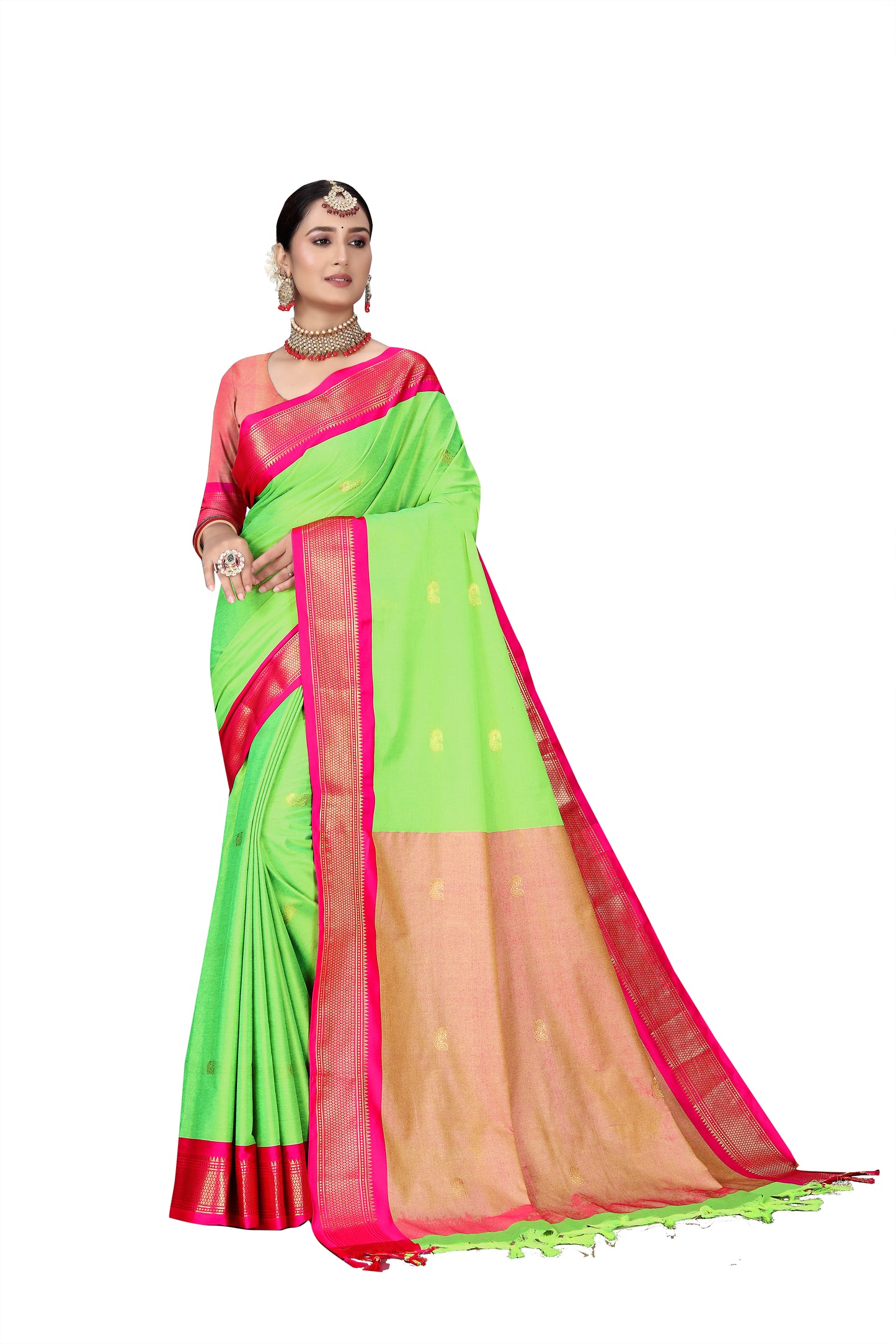 MOR BUTTI PAITHANI SAREE COTTON SILK