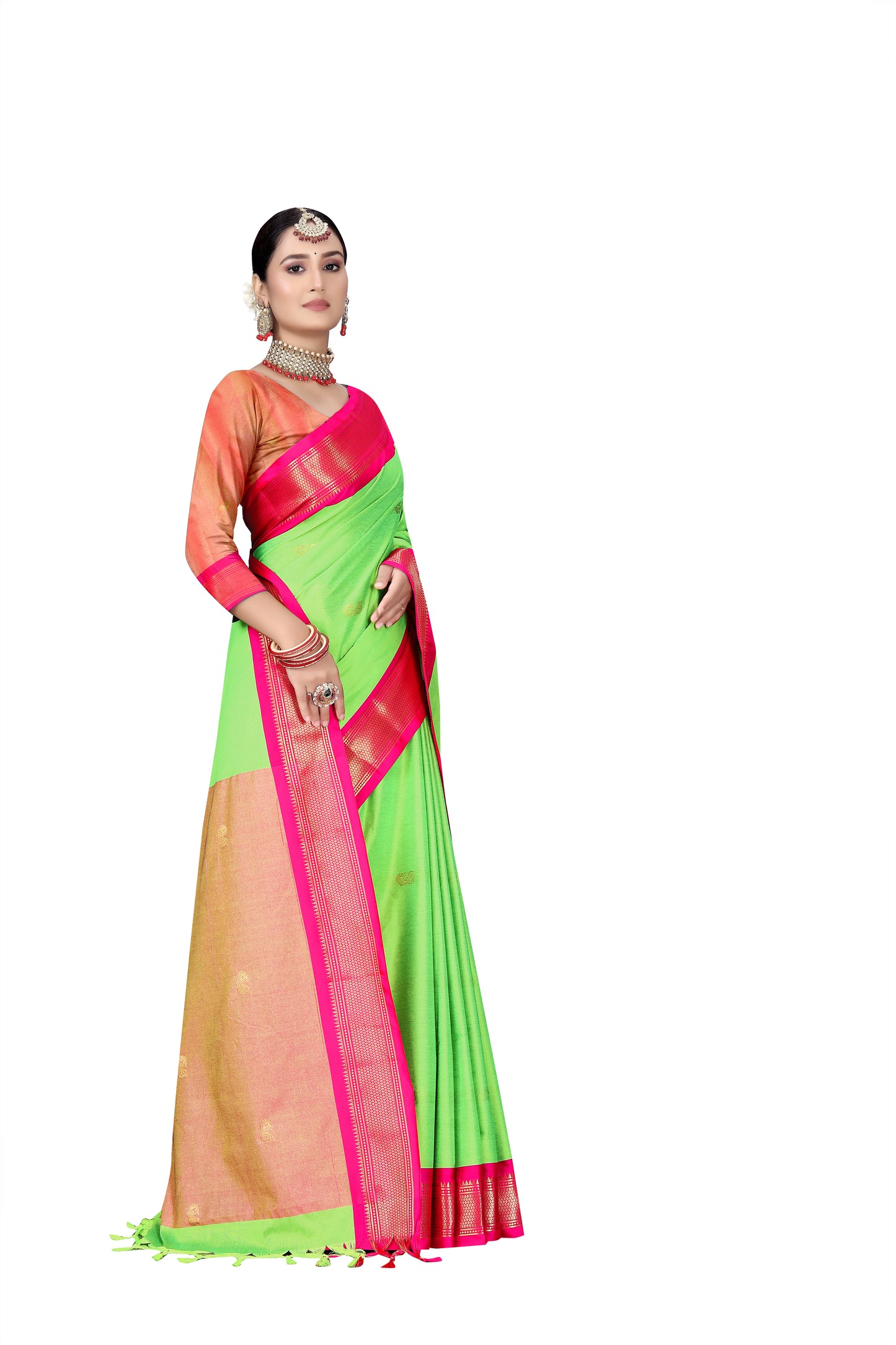 MOR BUTTI PAITHANI SAREE COTTON SILK