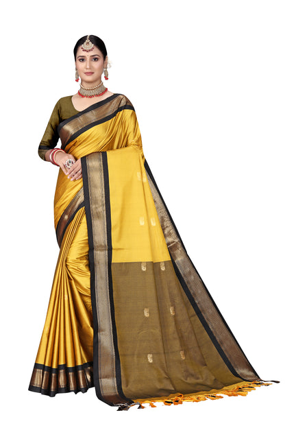 Gold Black Sico Paithani Saree With Contrast Blouse And Contrast Pallu