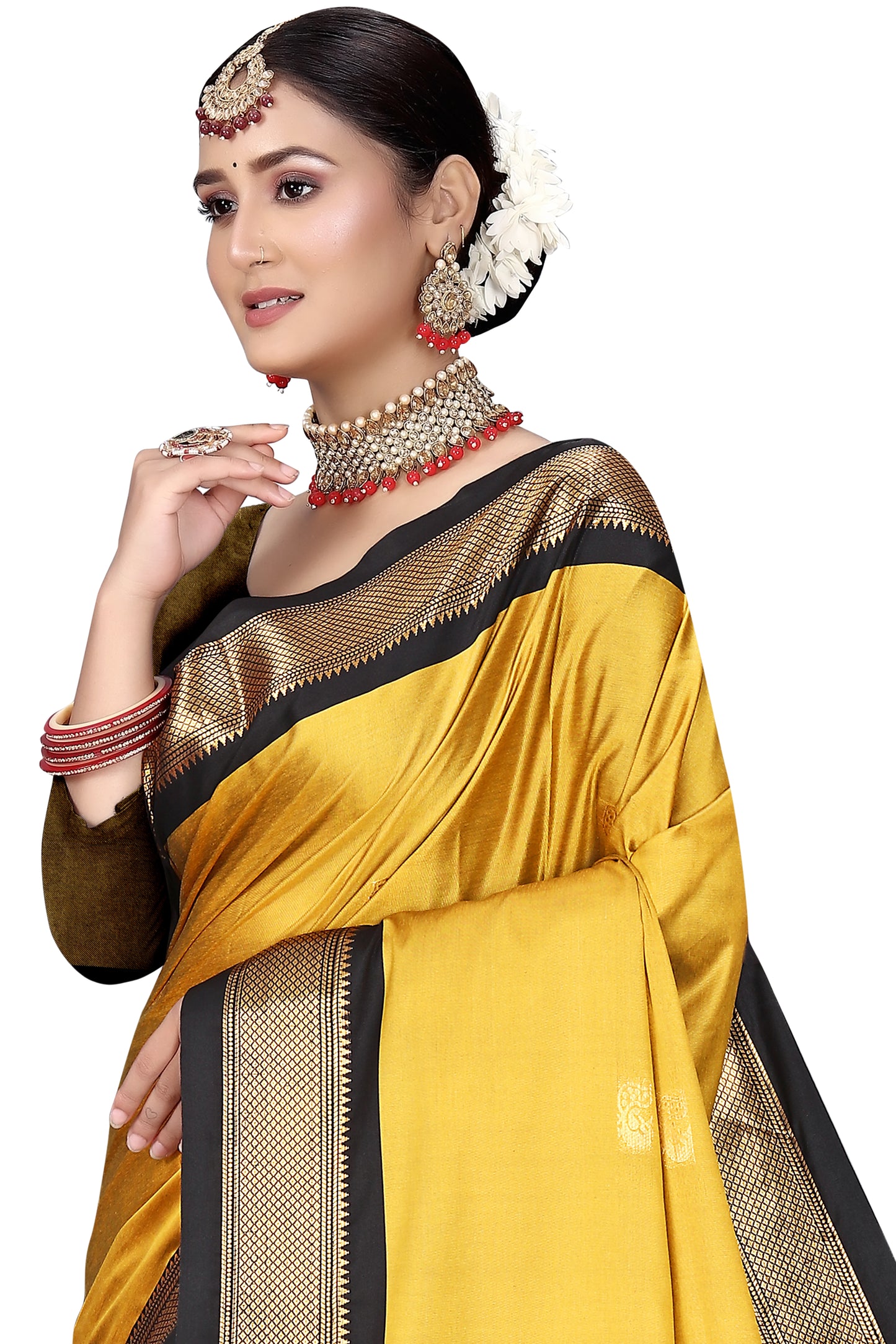 Gold Black Sico Paithani Saree With Contrast Blouse And Contrast Pallu