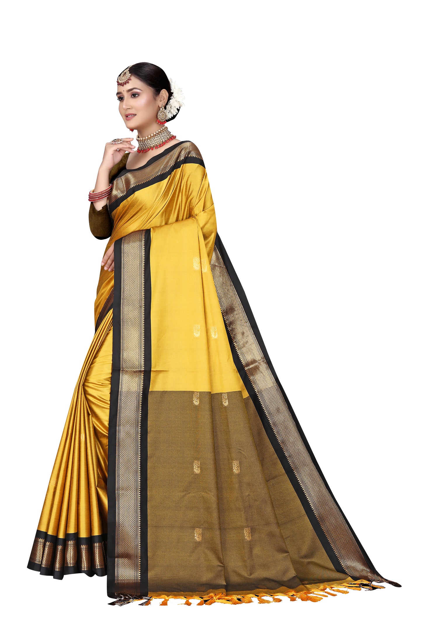 Gold Black Sico Paithani Saree With Contrast Blouse And Contrast Pallu