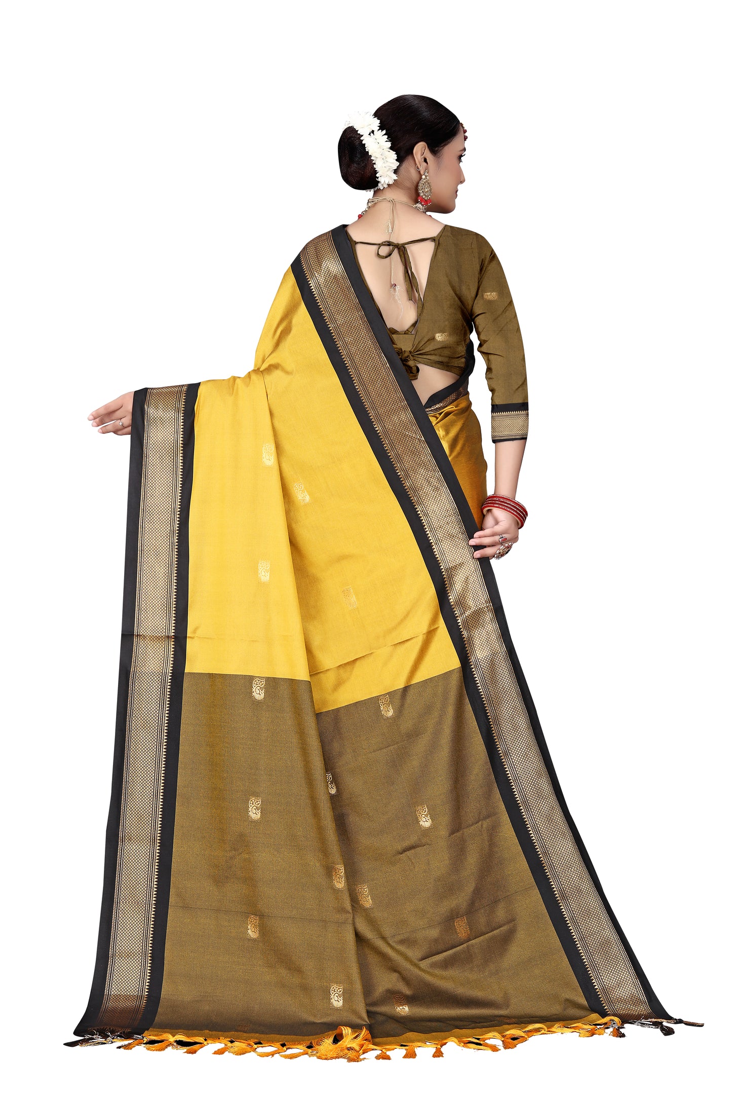 Gold Black Sico Paithani Saree With Contrast Blouse And Contrast Pallu