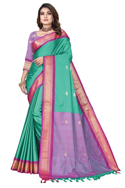 Semi Paithnai Sico Saree Contrast Pallu And Contrast Blouse With Allover Zari Butti